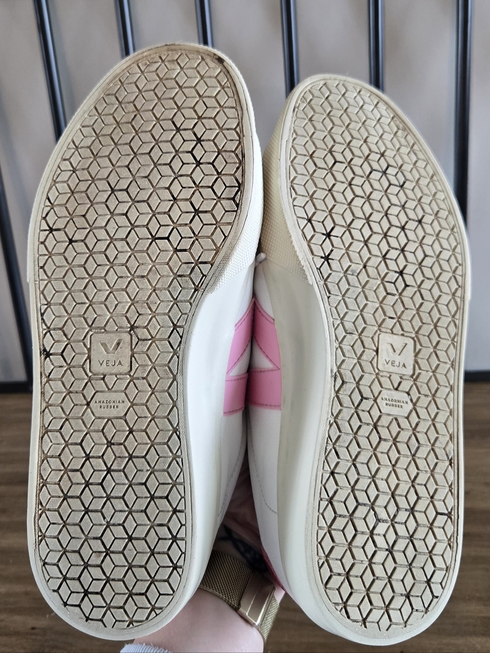 Veja Women's White Leather Campo Sneakers with Pink Accents - Picture 9 of 9